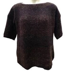 Elsamanda Womens Mohair Alpaca Short Sleeve Sweater Chunky Knit  Lurex Medium